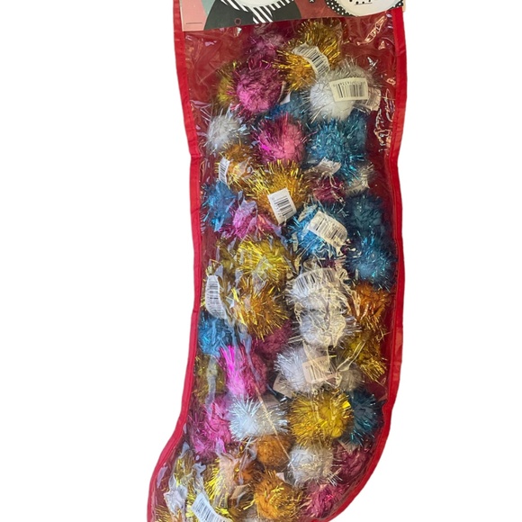 Giant Holiday Stocking Glitter Pom Pom Shiny Balls Cat Toy Loaded 72 Ball Lot - Picture 1 of 1